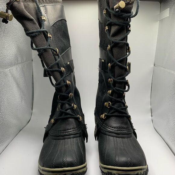 Sorel Conquest Carly Black Leather Winter Boots Style NL2033-010 Womens Size 7 - Picture 5 of 10